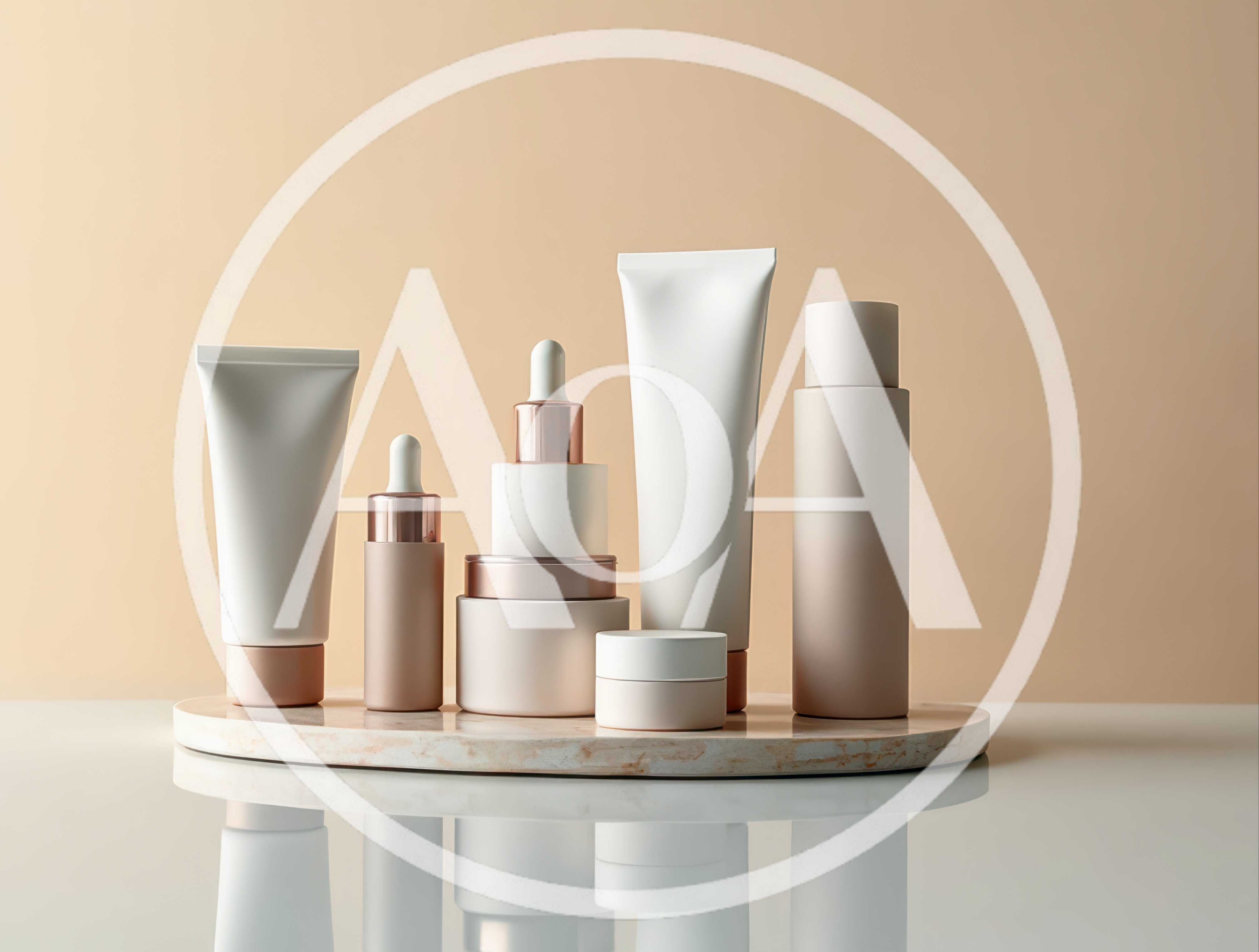 Collection of Skincare Cosmetic Products on Marble Tray
