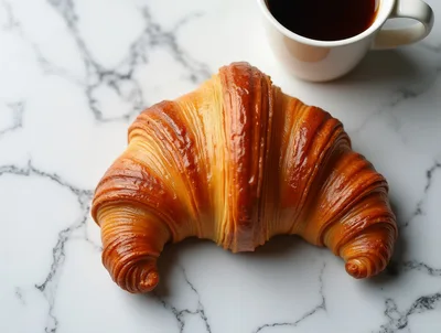 Fresh Golden Croissant Served With Black Coffee