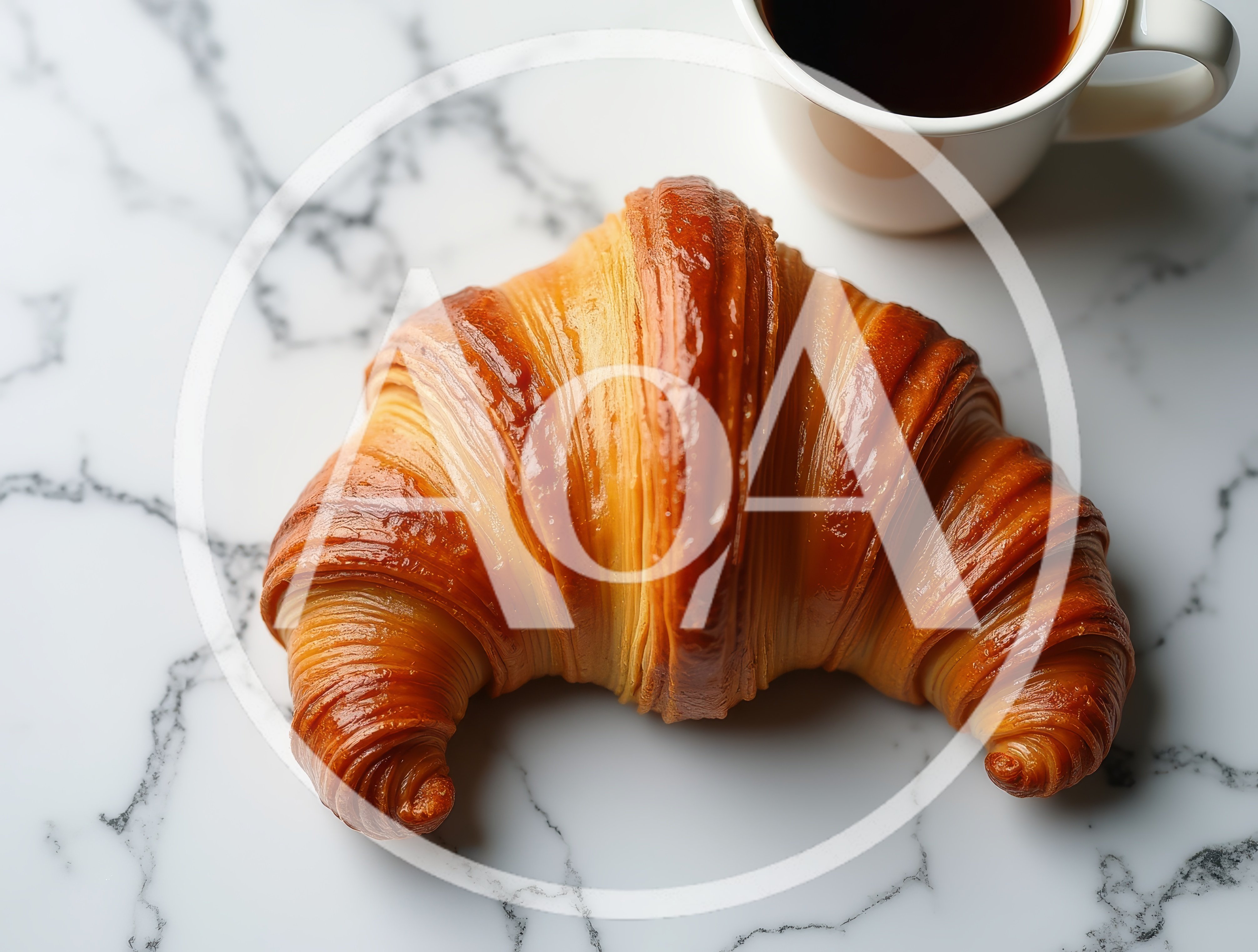 Fresh Golden Croissant Served With Black Coffee