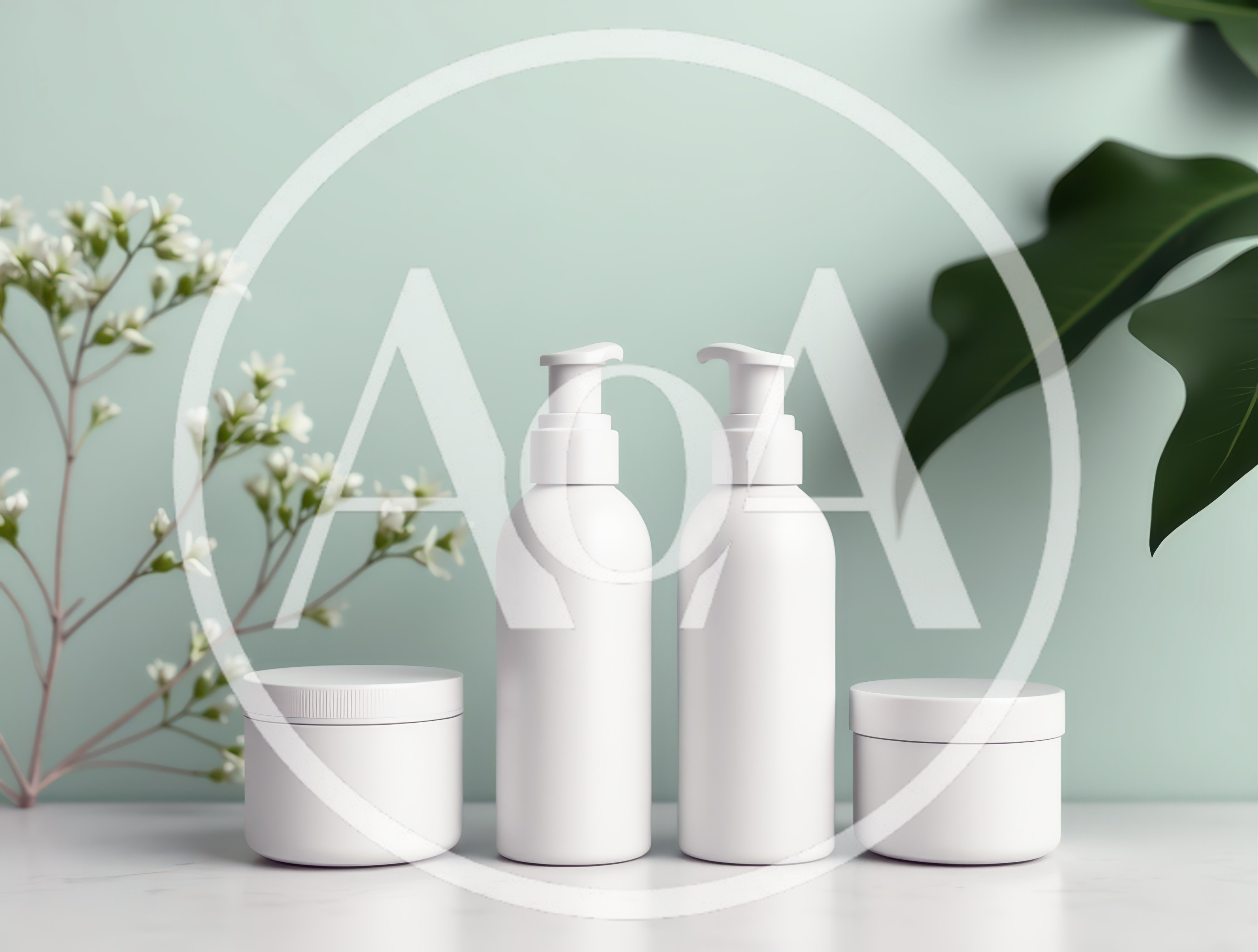 Minimalist Skincare Product Bottles And Jars On Marble