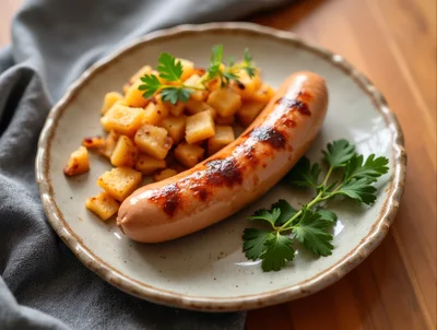 Grilled Sausage With Roasted Potatoes On A Plate