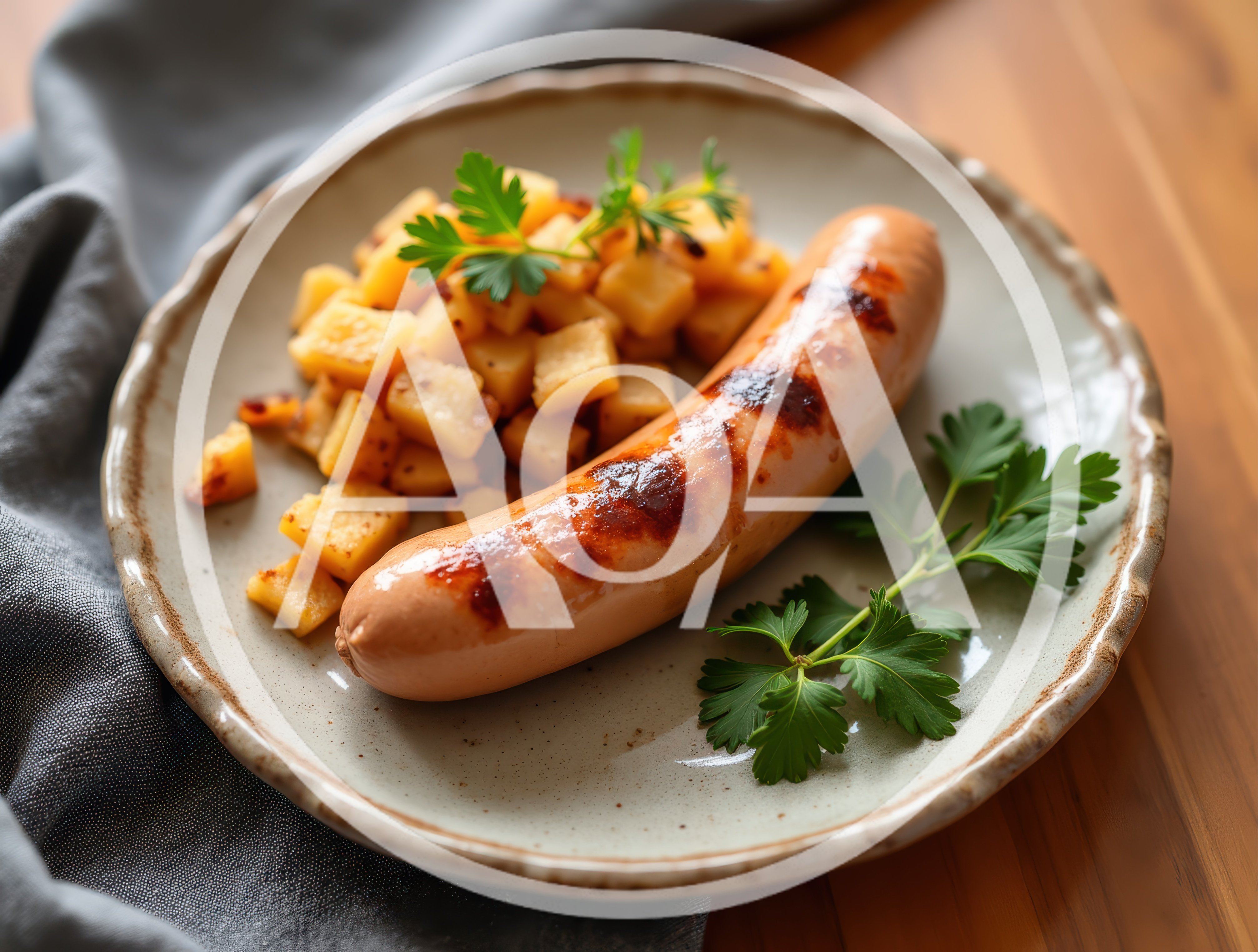 Grilled Sausage With Roasted Potatoes On A Plate
