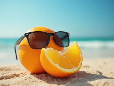 Orange Wearing Sunglasses On A Sunny Beach