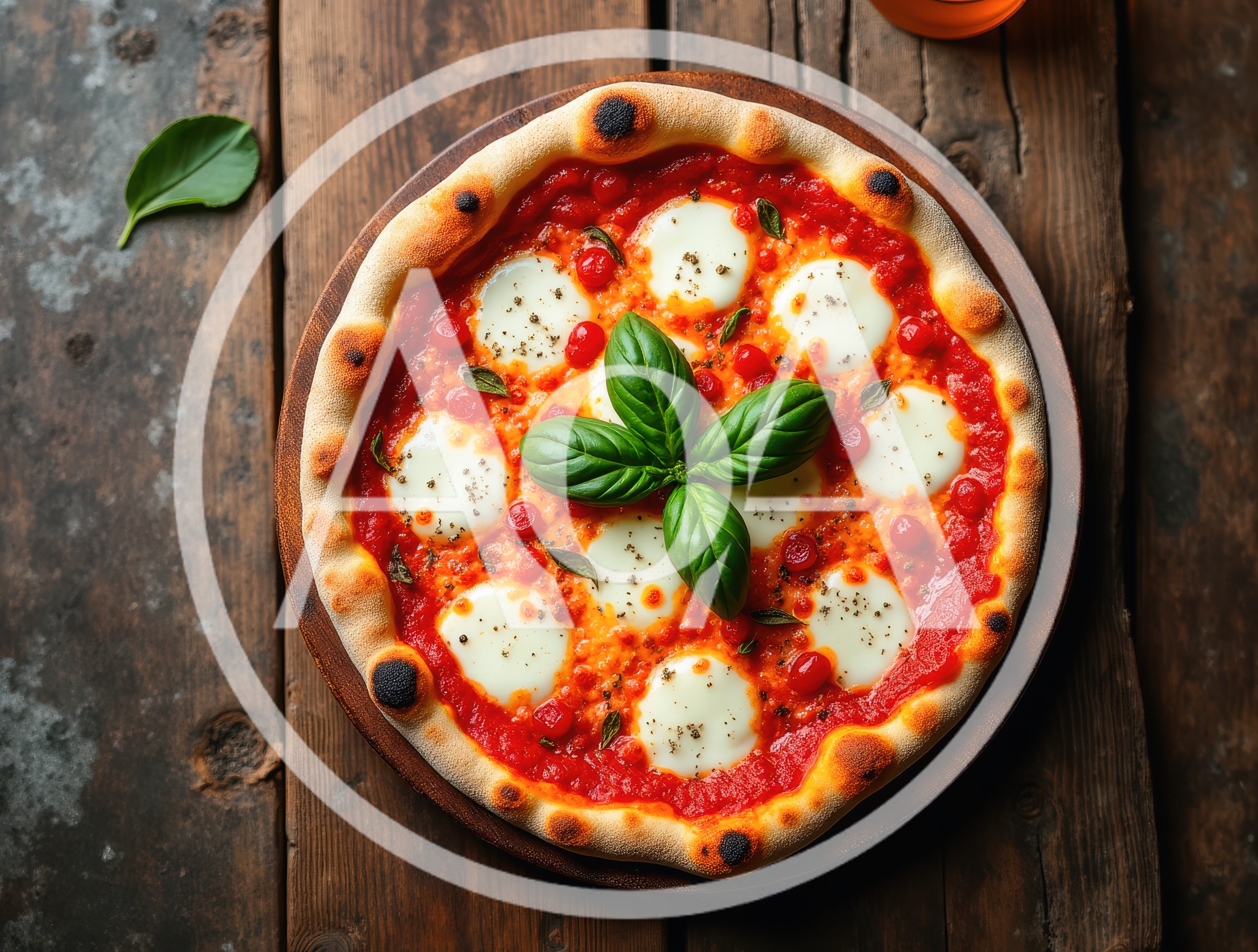 Fresh Margherita Pizza On A Rustic Wooden Board