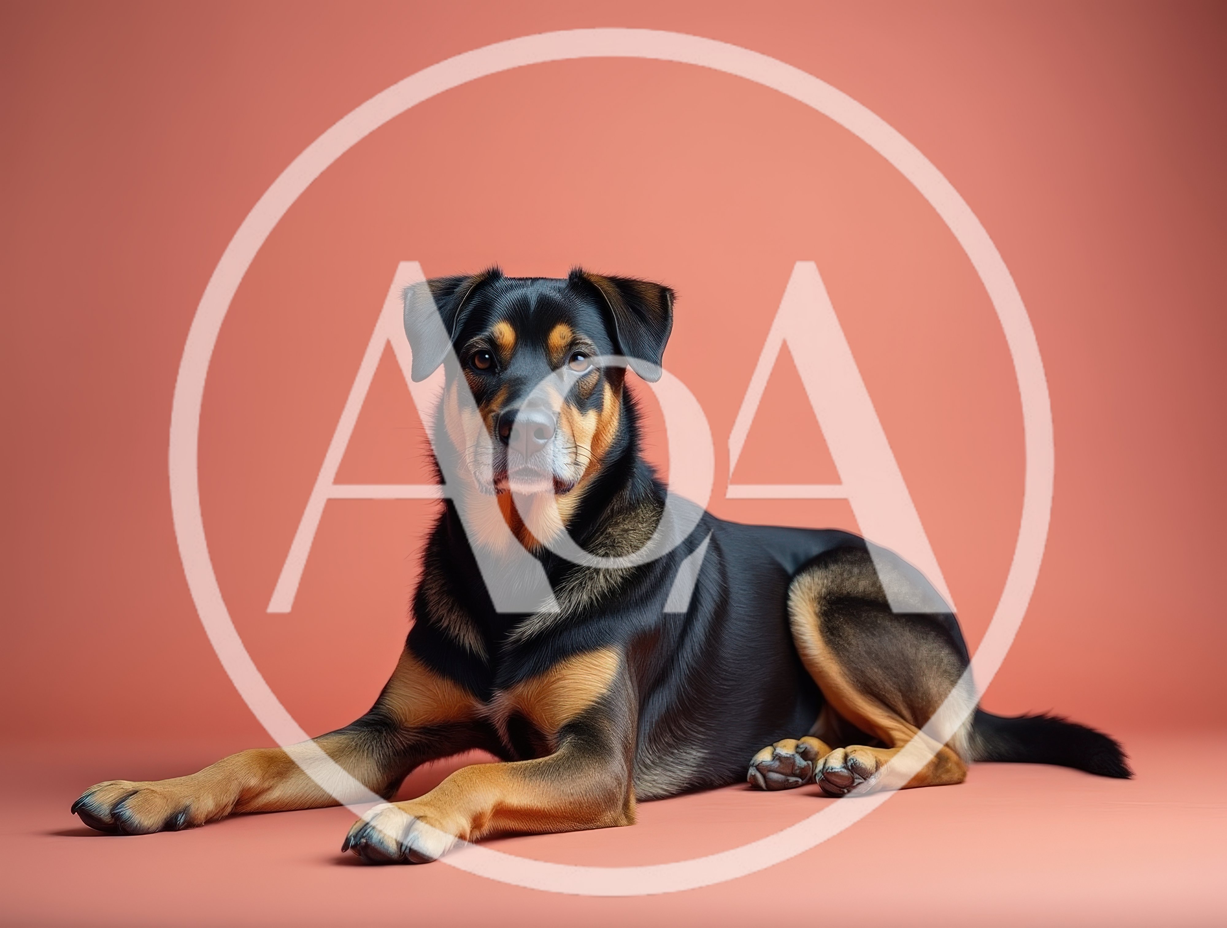 Studio Portrait Of A Black And Tan Dog