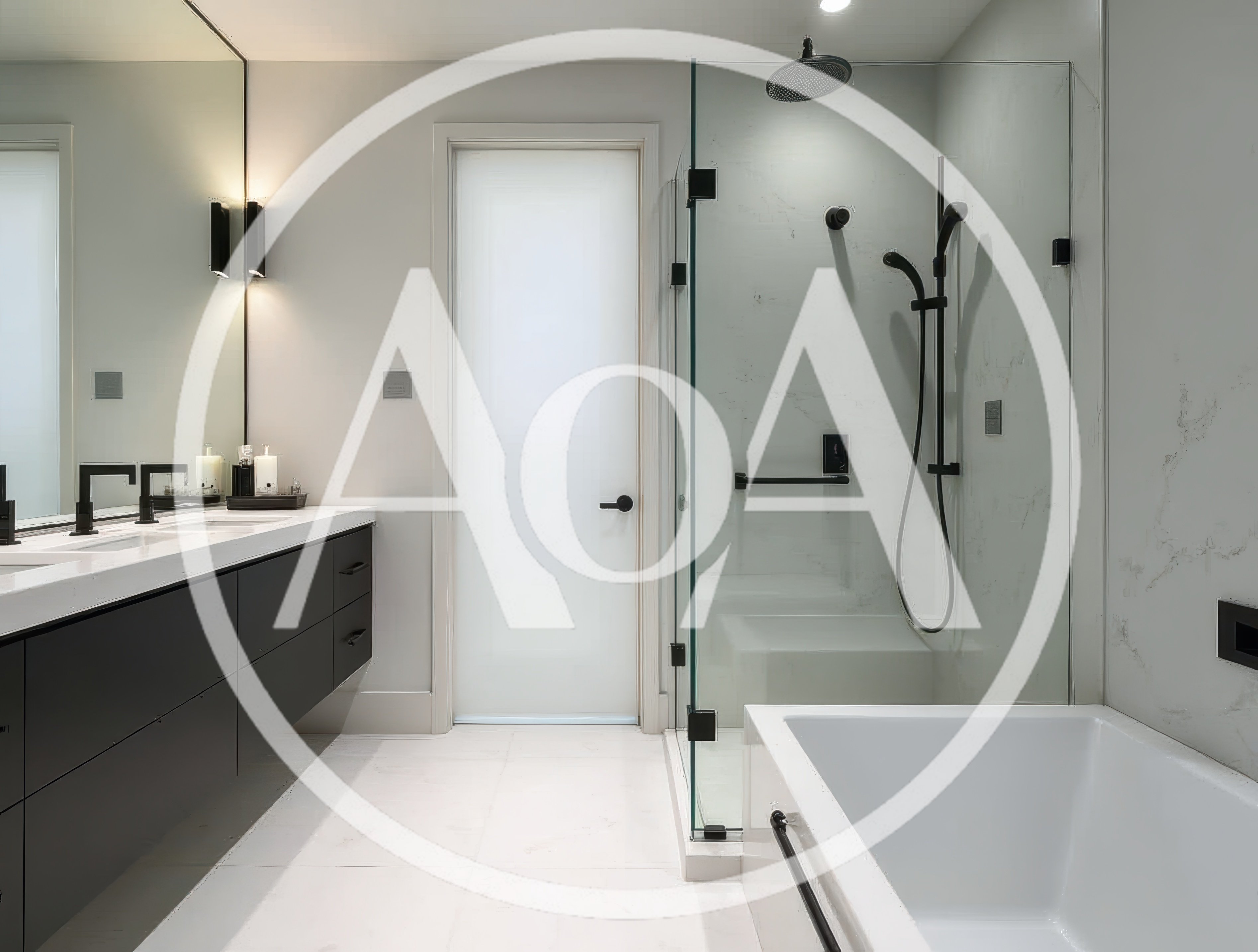 Modern Luxury Bathroom Interior With Glass Shower And Bathtub