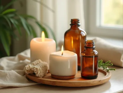 Spa Still Life With Candles And Essential Oils