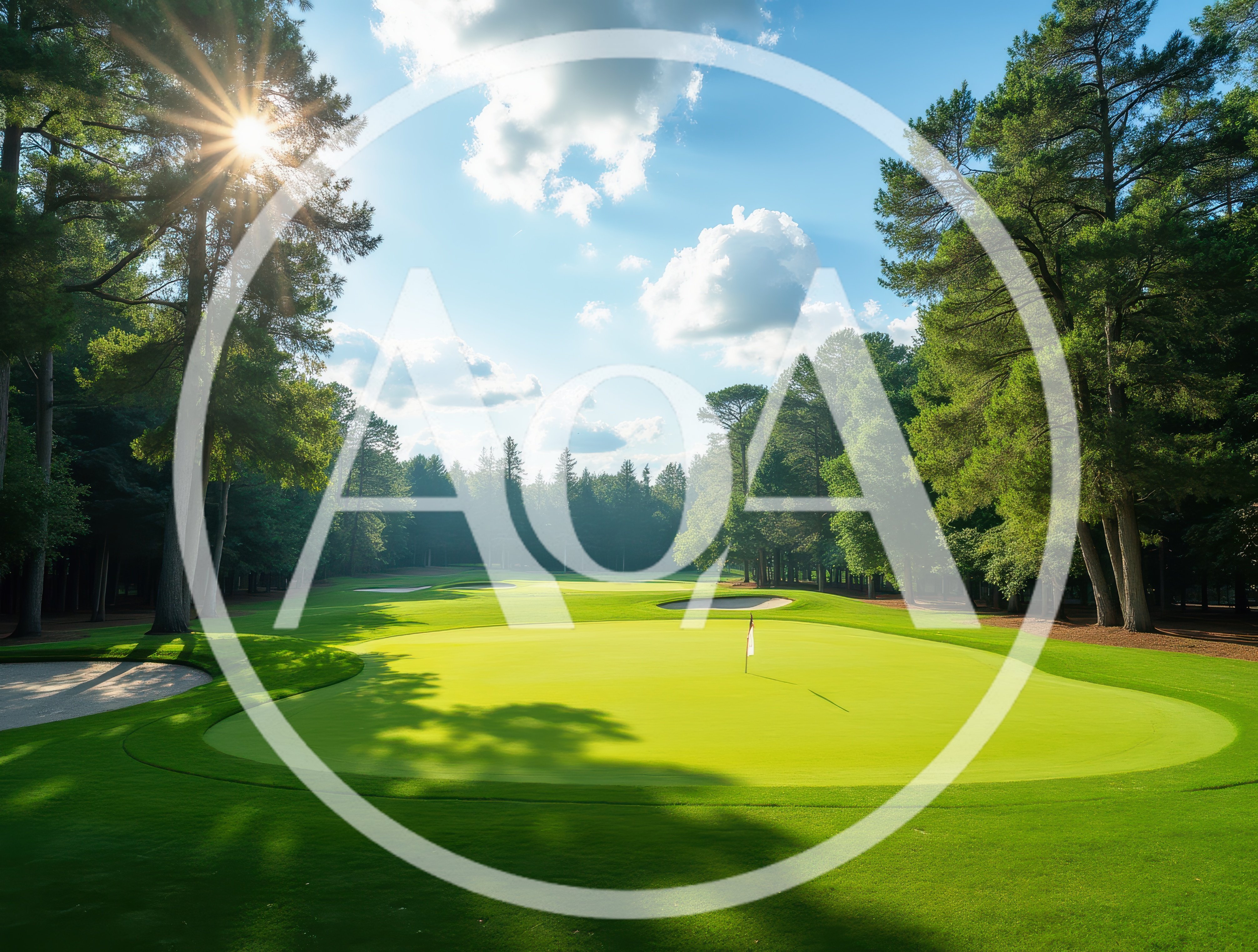 Scenic Golf Course Green With Sunlit Trees