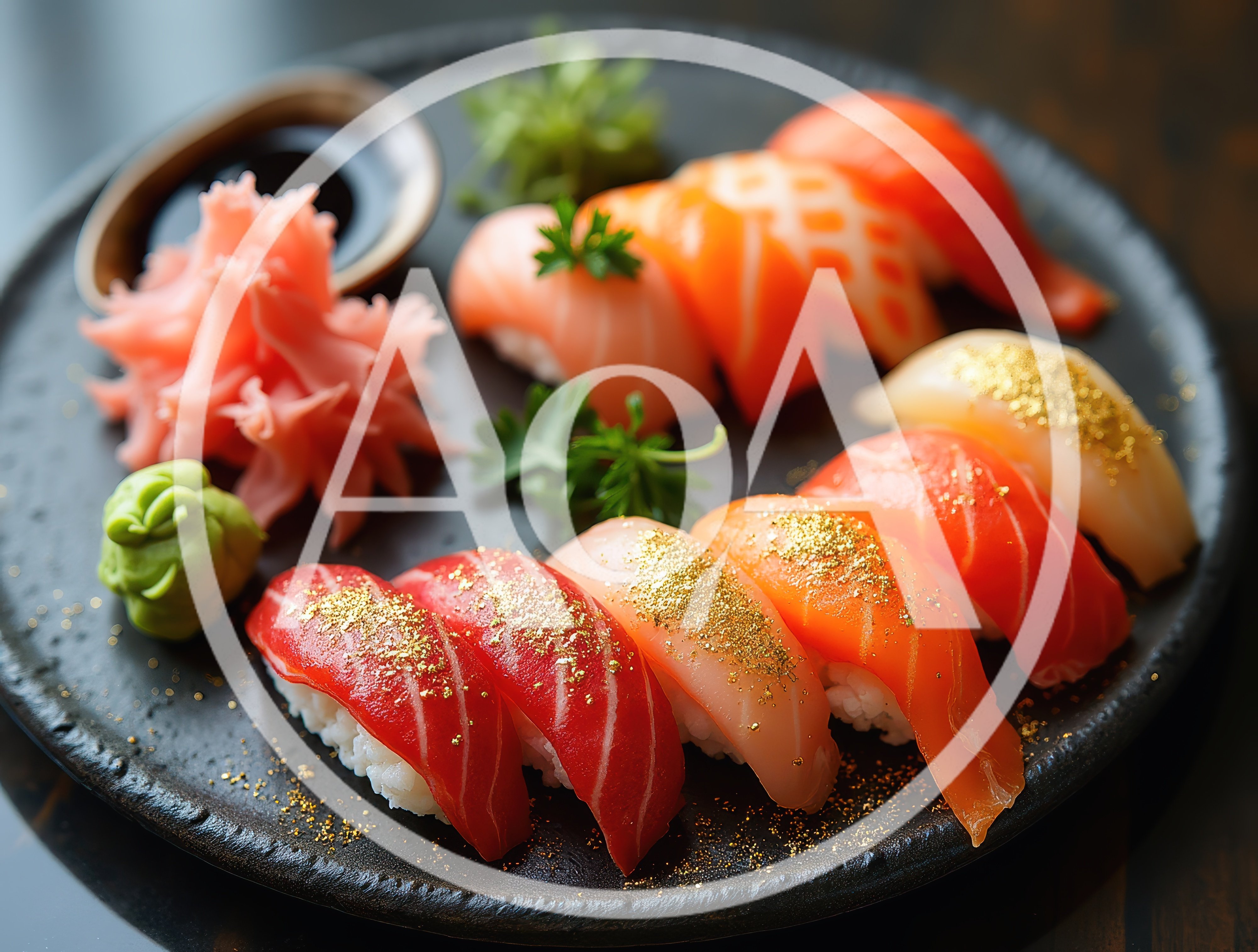 Gourmet Nigiri Sushi Platter With Edible Gold Flakes