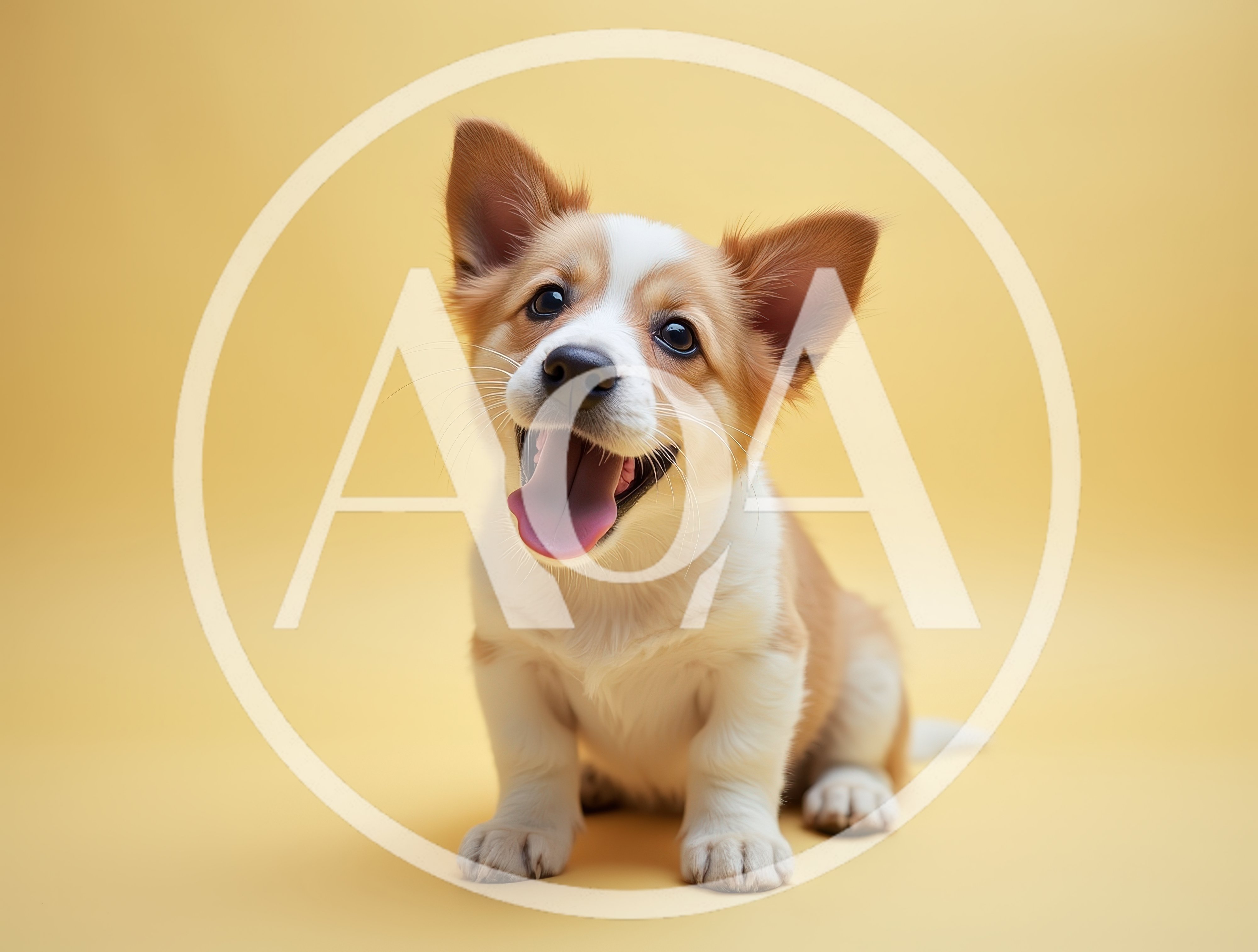 Adorable Corgi Puppy Sitting on Yellow Background