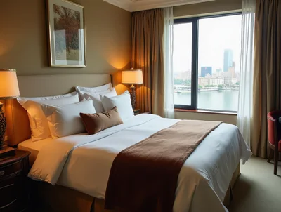 Luxury Hotel Bedroom With City Skyline View