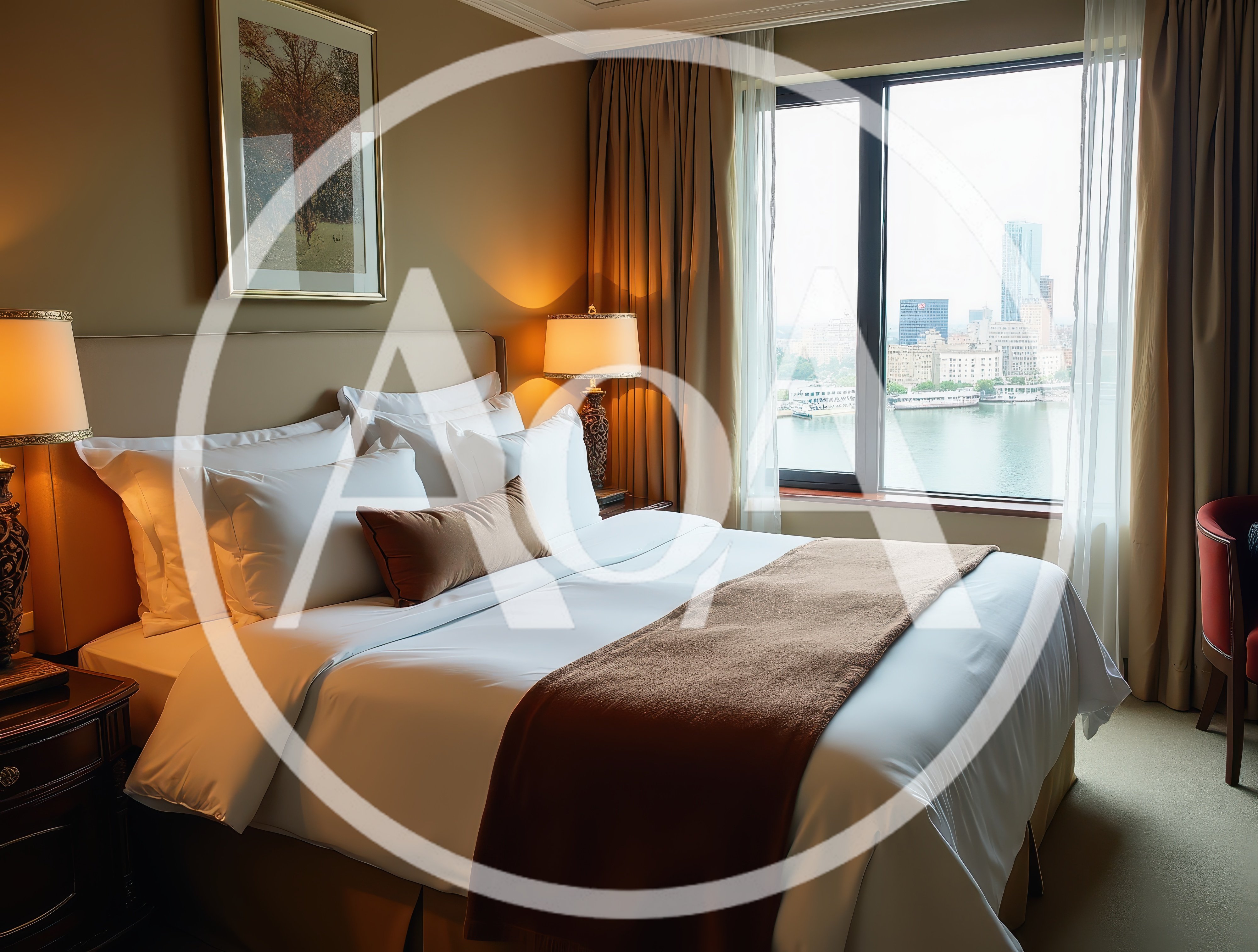 Luxury Hotel Bedroom With City Skyline View