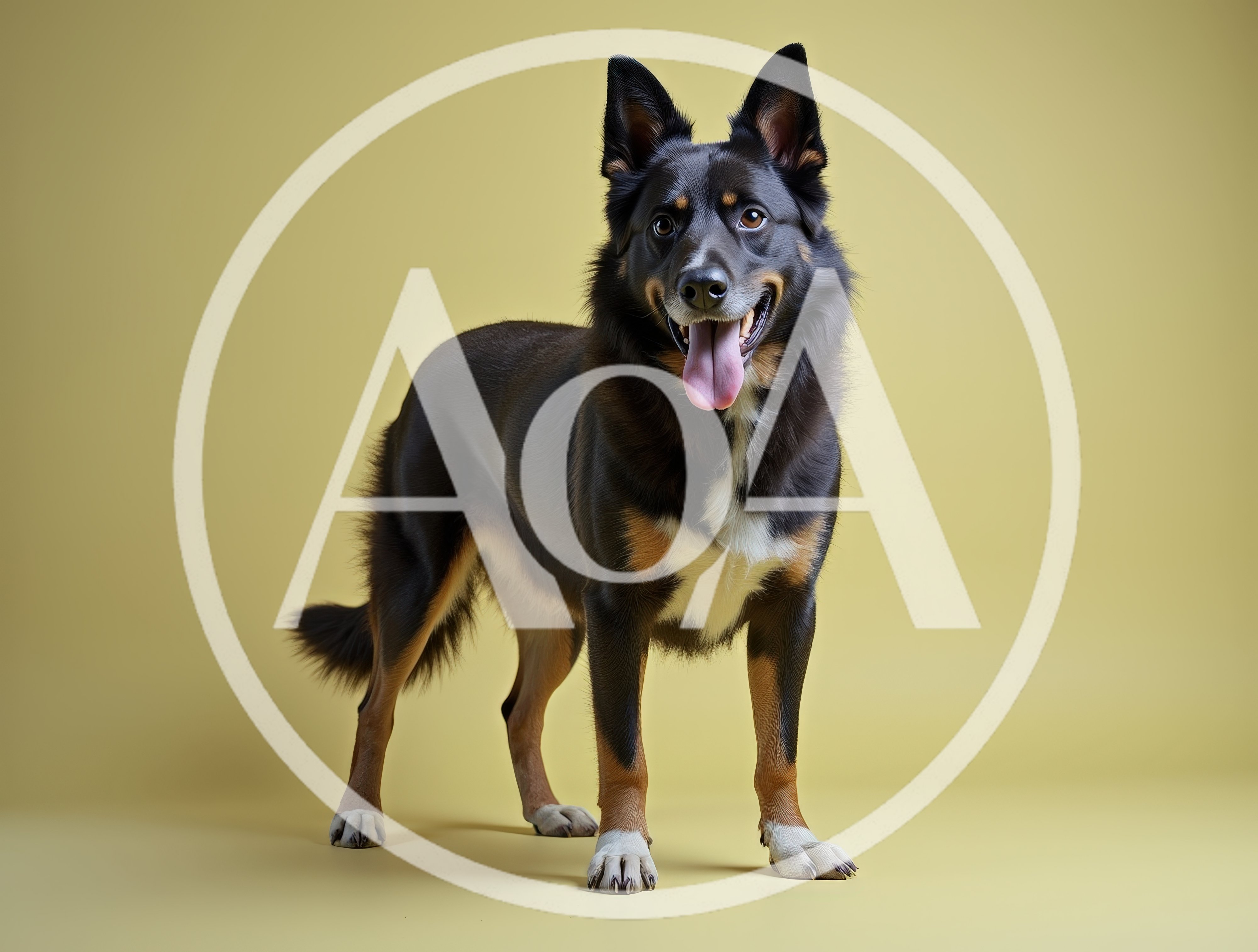 Studio Portrait Of A Happy Tri-Color Dog