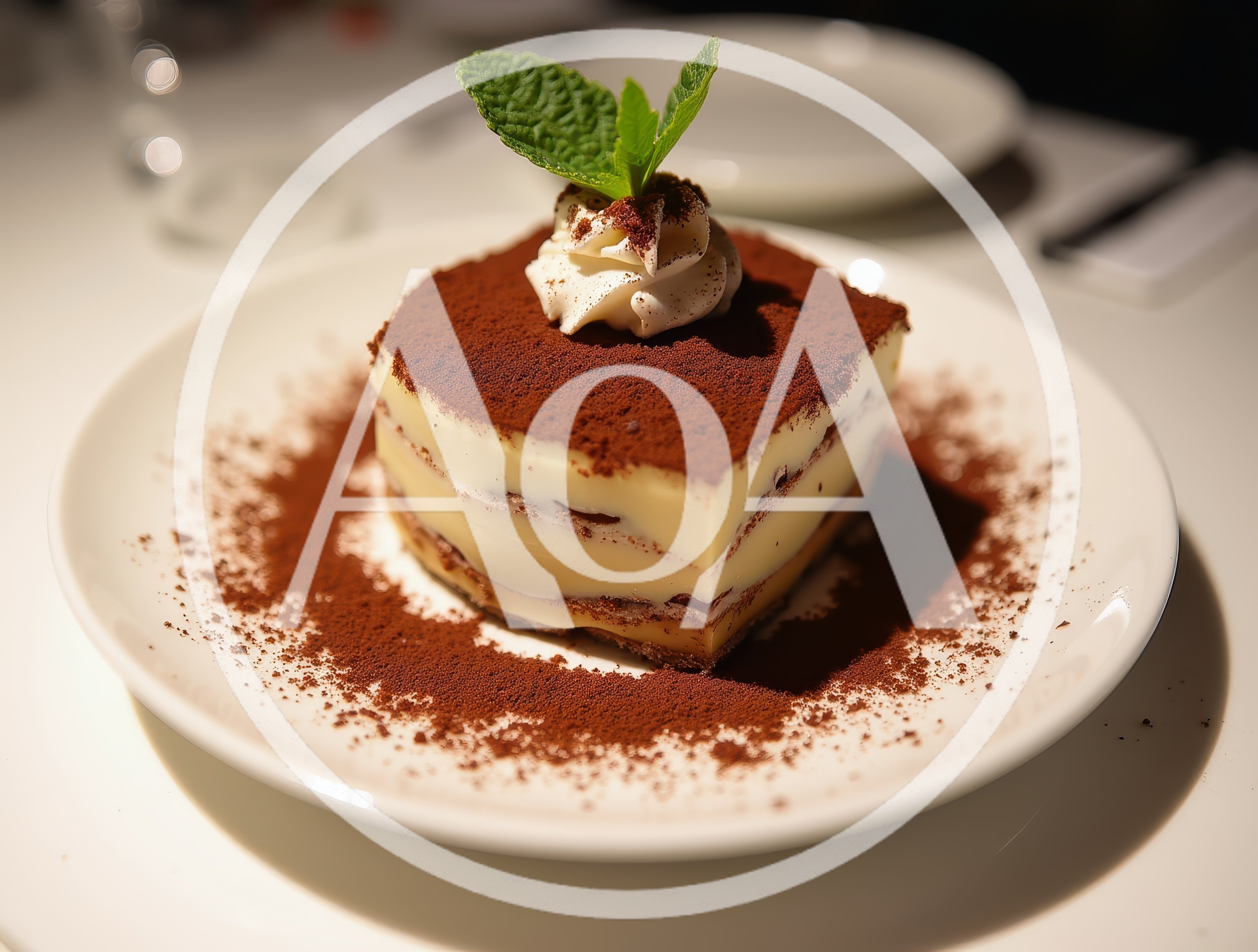 Gourmet Tiramisu Dessert Served On A White Plate