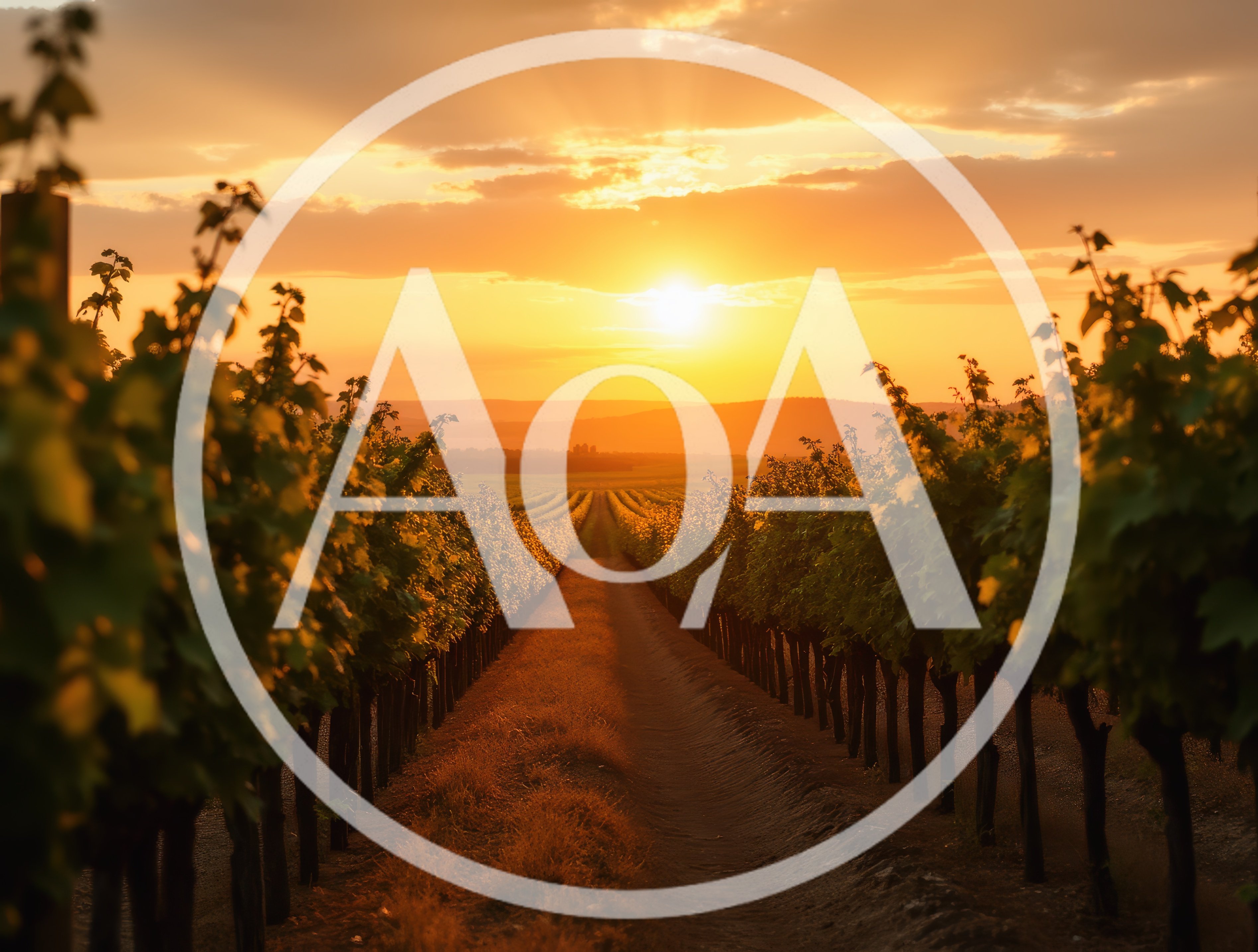 Golden Sunset Over Rows Of Vineyard Vines