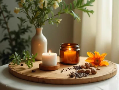 Cozy Still Life With Candles And Flowers