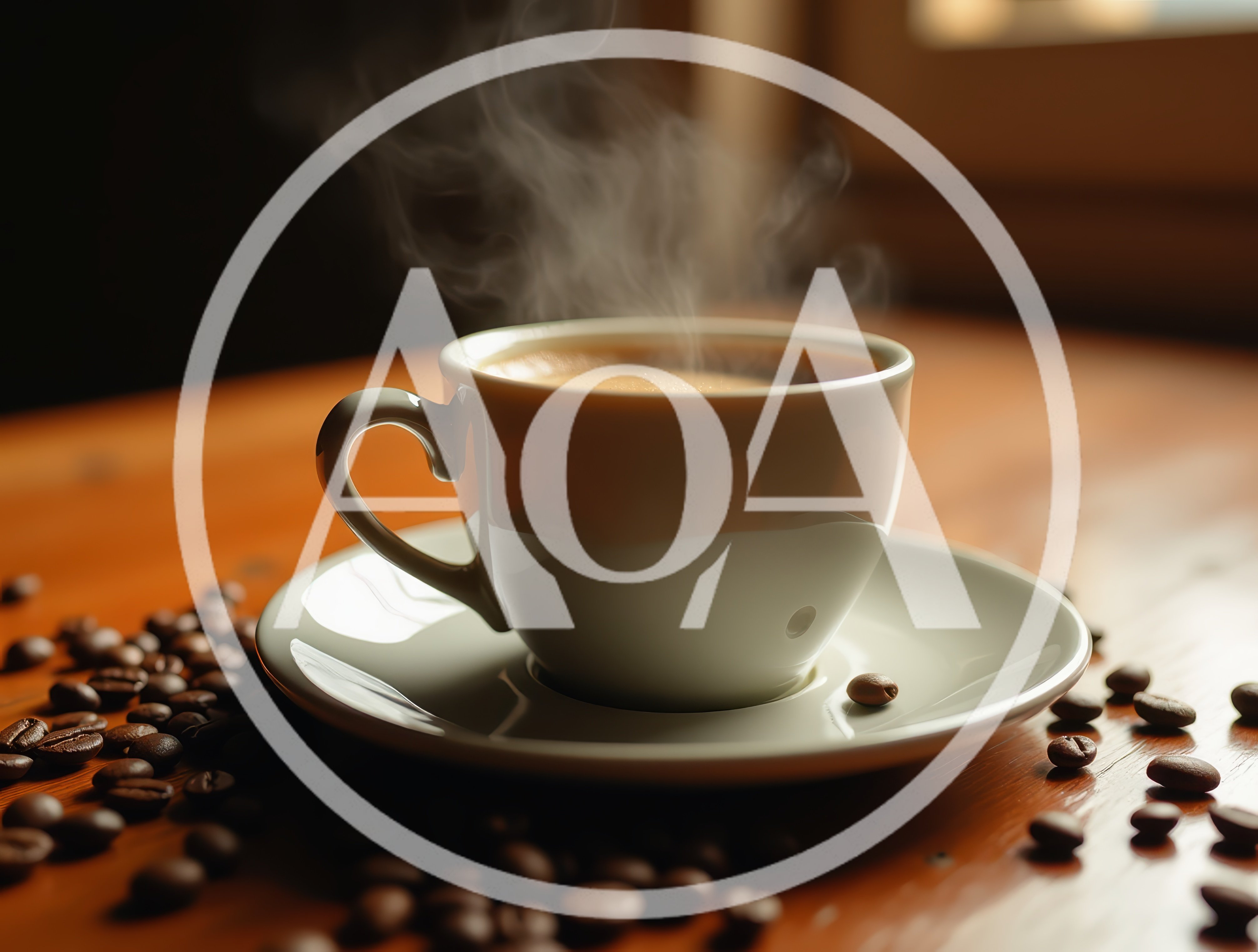 Steaming Cup Of Coffee With Roasted Coffee Beans