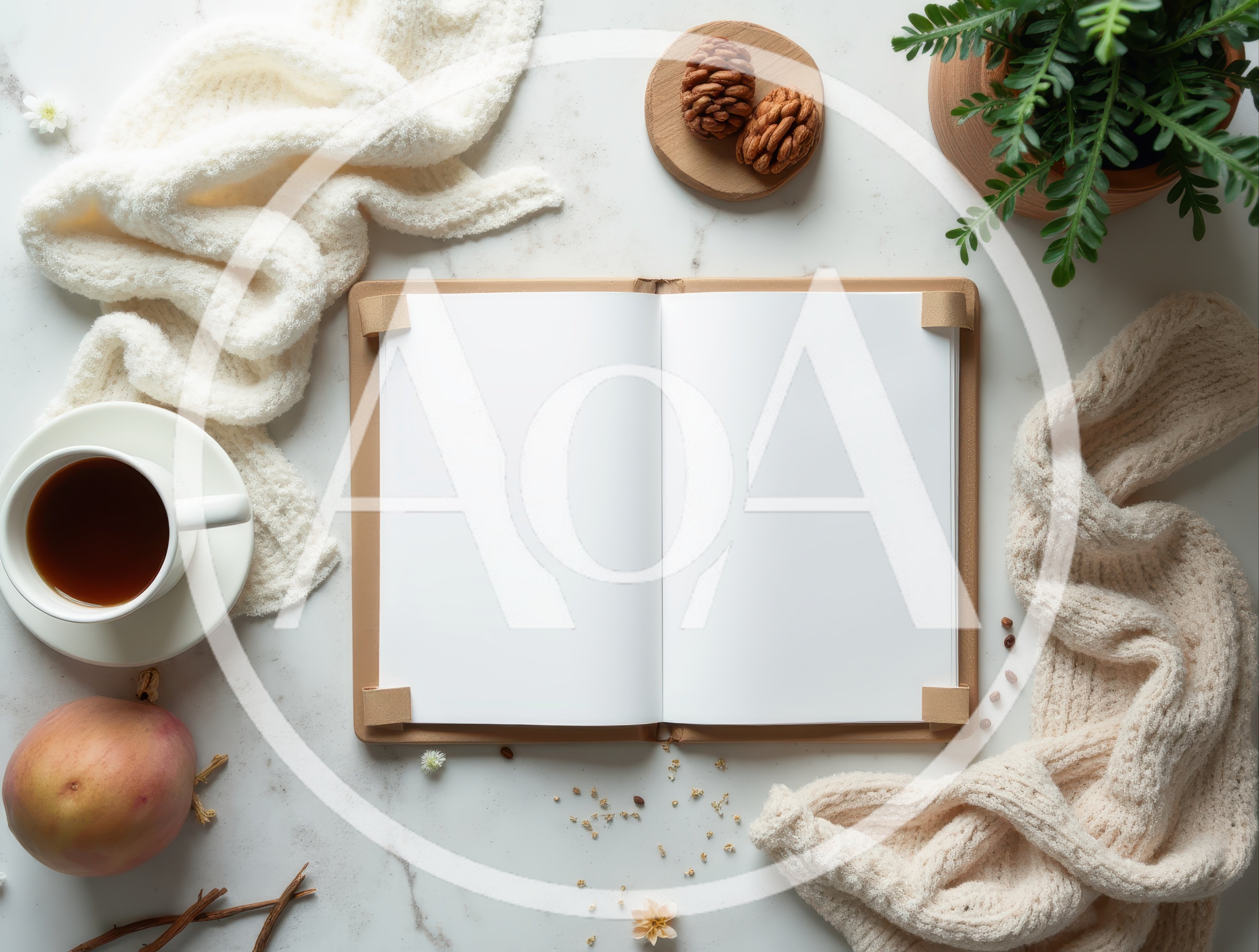 Open Notebook With Coffee And Cozy Knits