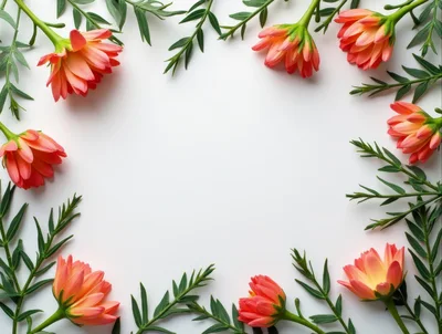 Floral Frame With Orange Flowers And Green Foliage