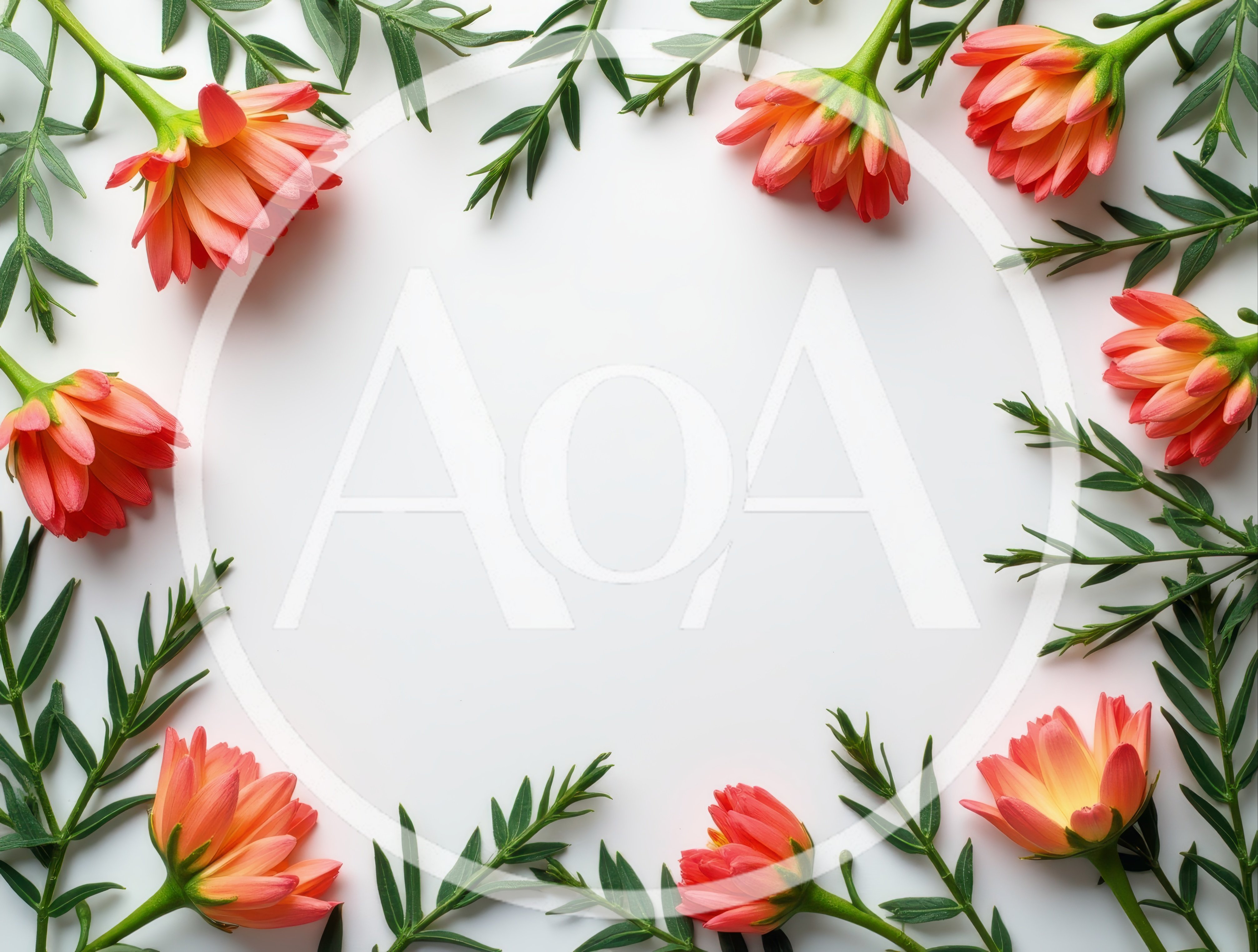 Floral Frame With Orange Flowers And Green Foliage
