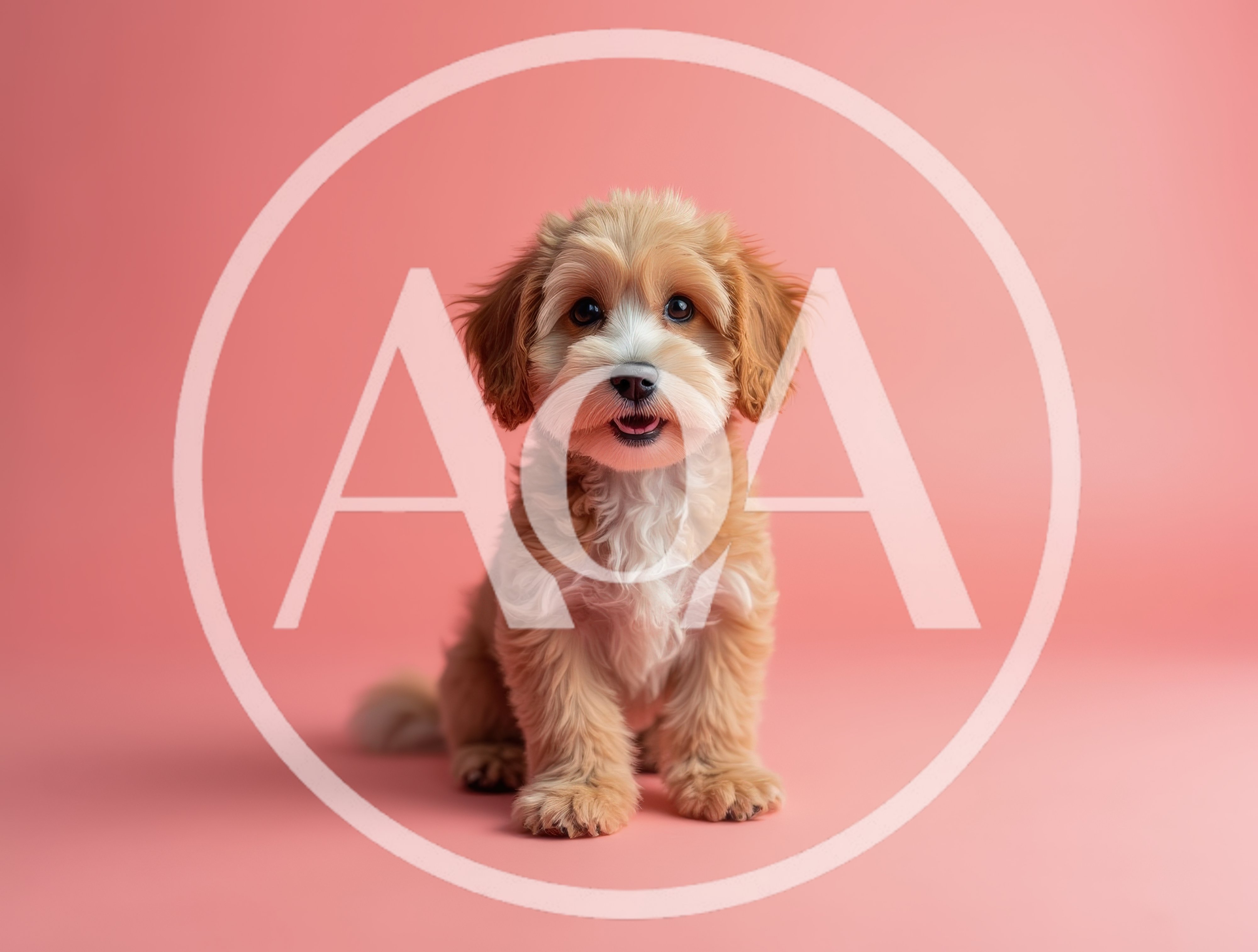 Adorable Fluffy Puppy Sitting on Pink Background