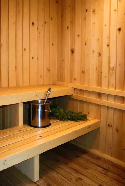 Sauna Bucket And Whisk On Wooden Bench