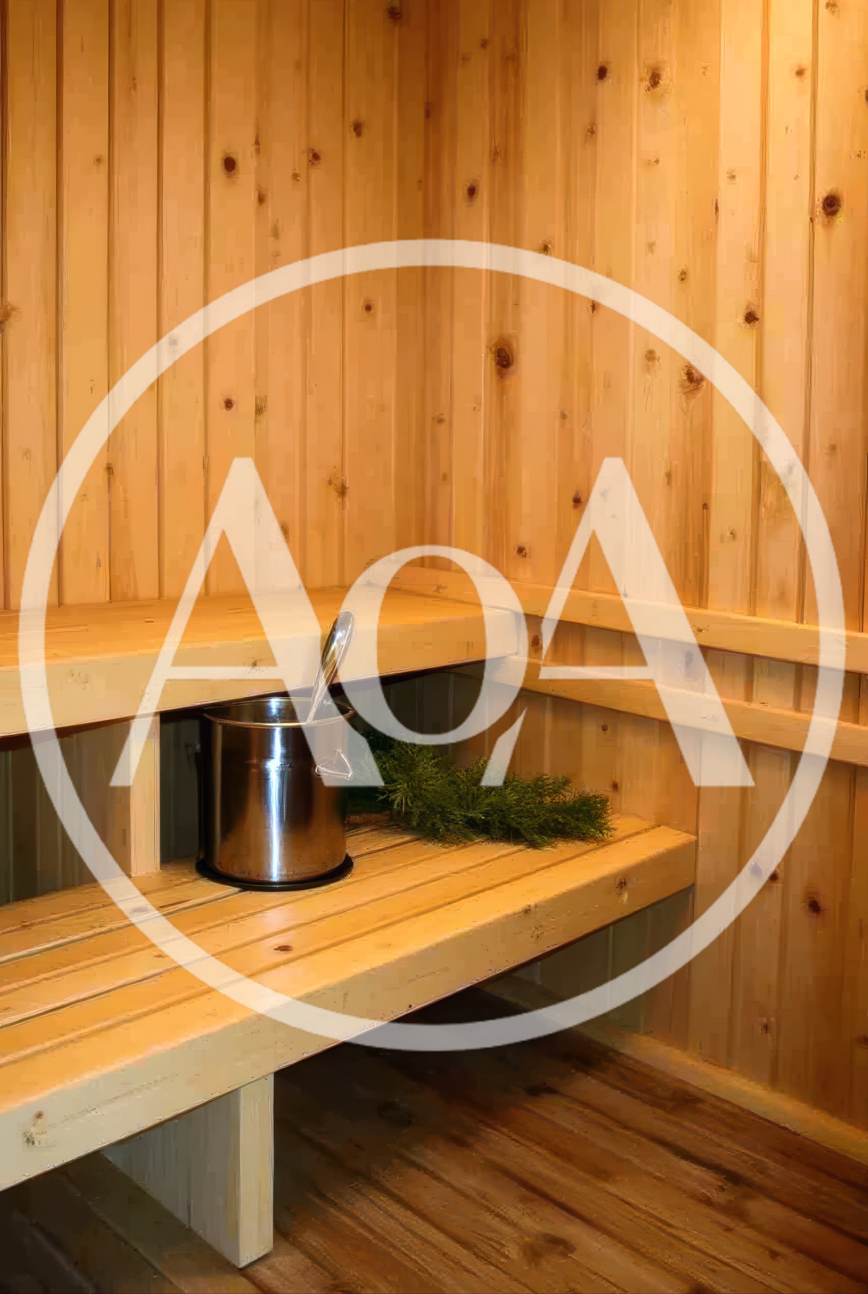 Sauna Bucket And Whisk On Wooden Bench