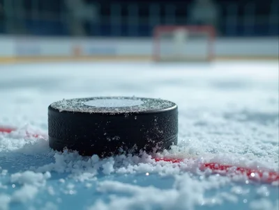 Hockey Puck Resting On Ice Rink Surface