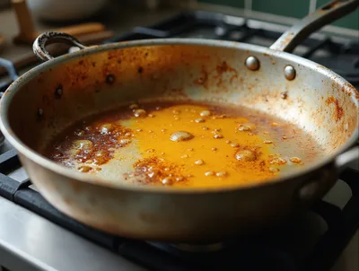 Dirty Metal Frying Pan With Cooking Oil