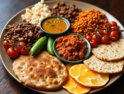 Platter of Mediterranean Mezze and Flatbread