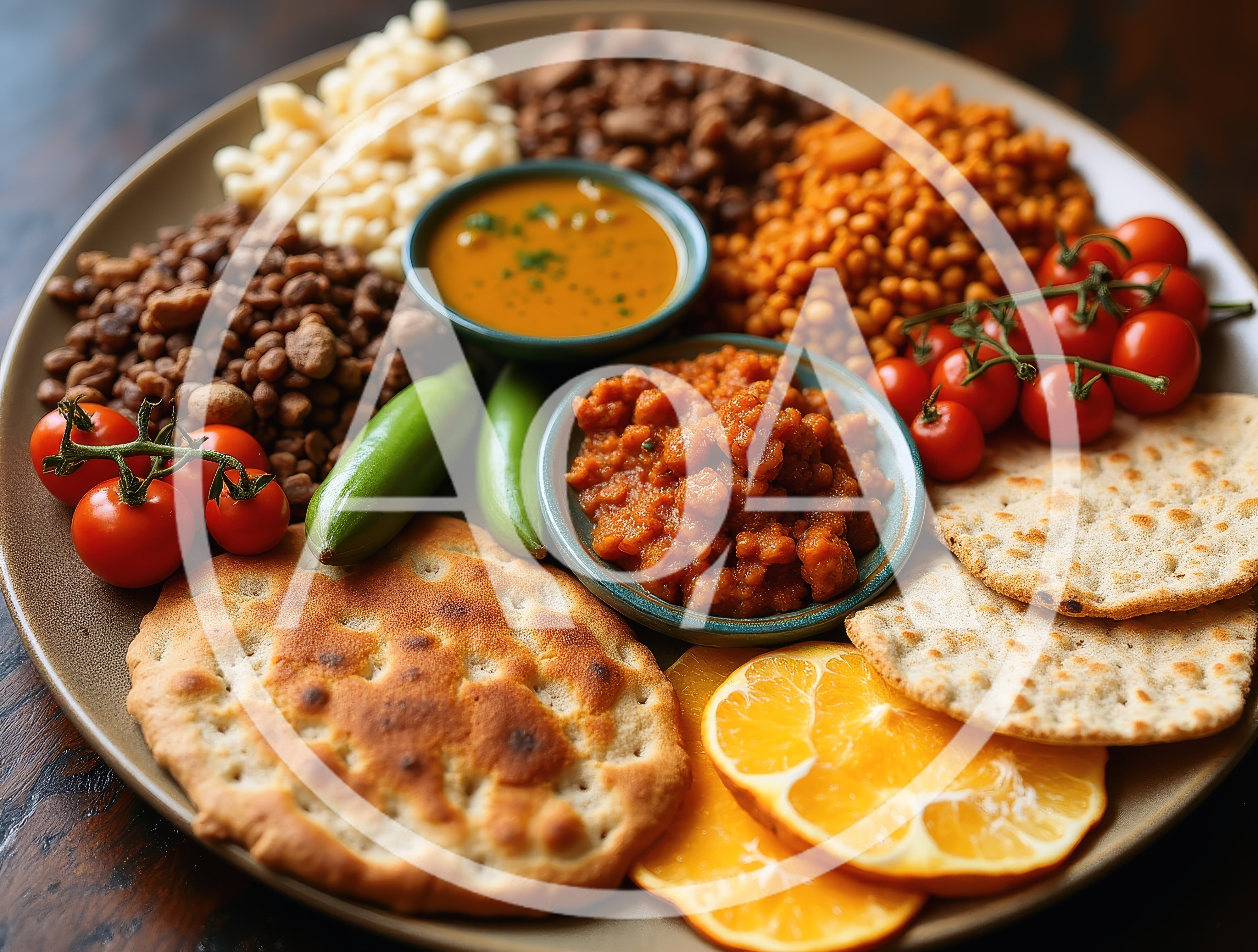 Platter of Mediterranean Mezze and Flatbread