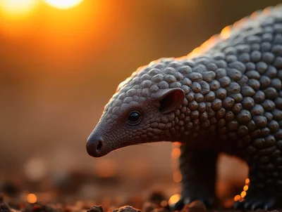 Close Up Of A Pangolin In Golden Hour Light