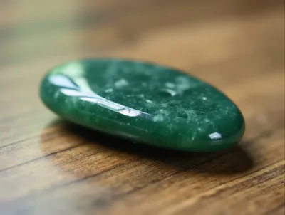 Polished Green Aventurine Gemstone On Wooden Surface
