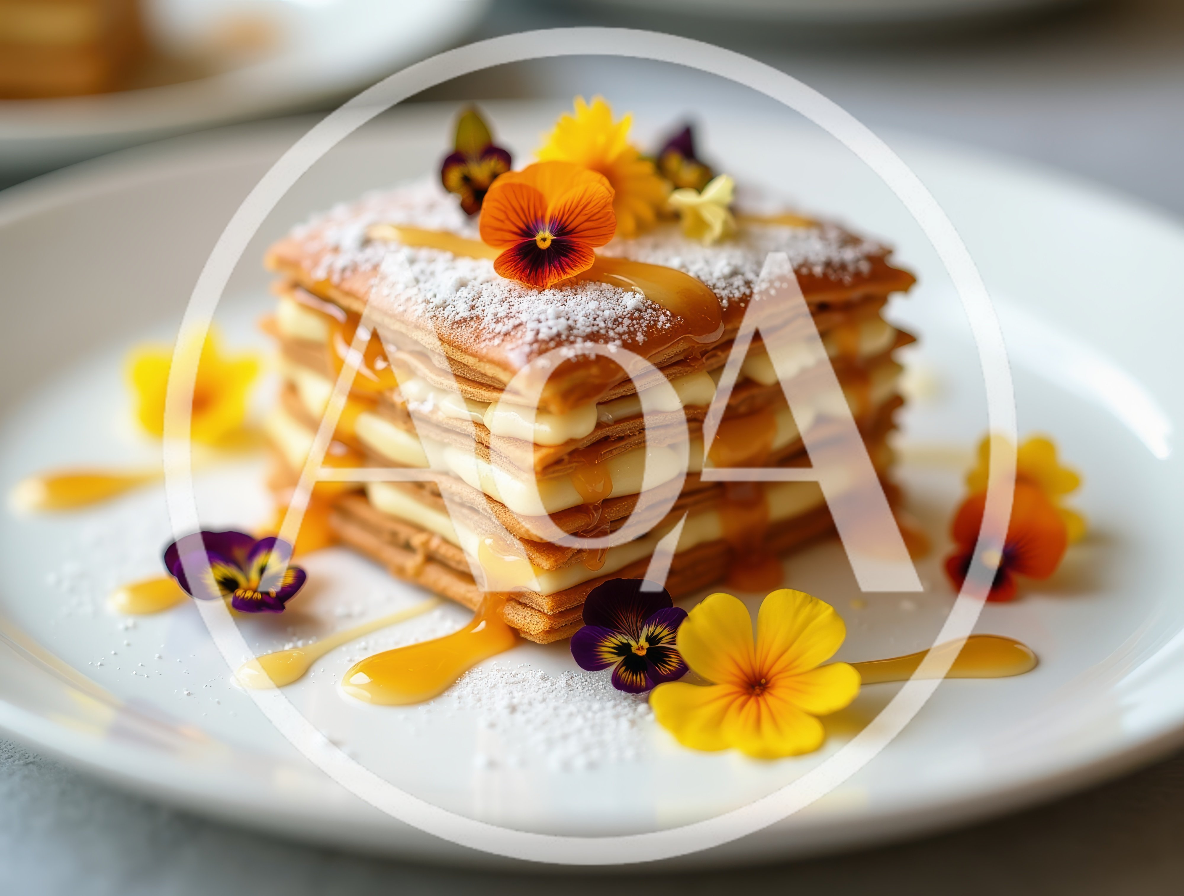 Gourmet Mille-Feuille Pastry With Edible Flowers