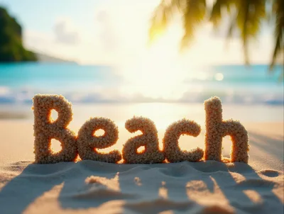 Sand Sculpted Word Beach On Tropical Shoreline