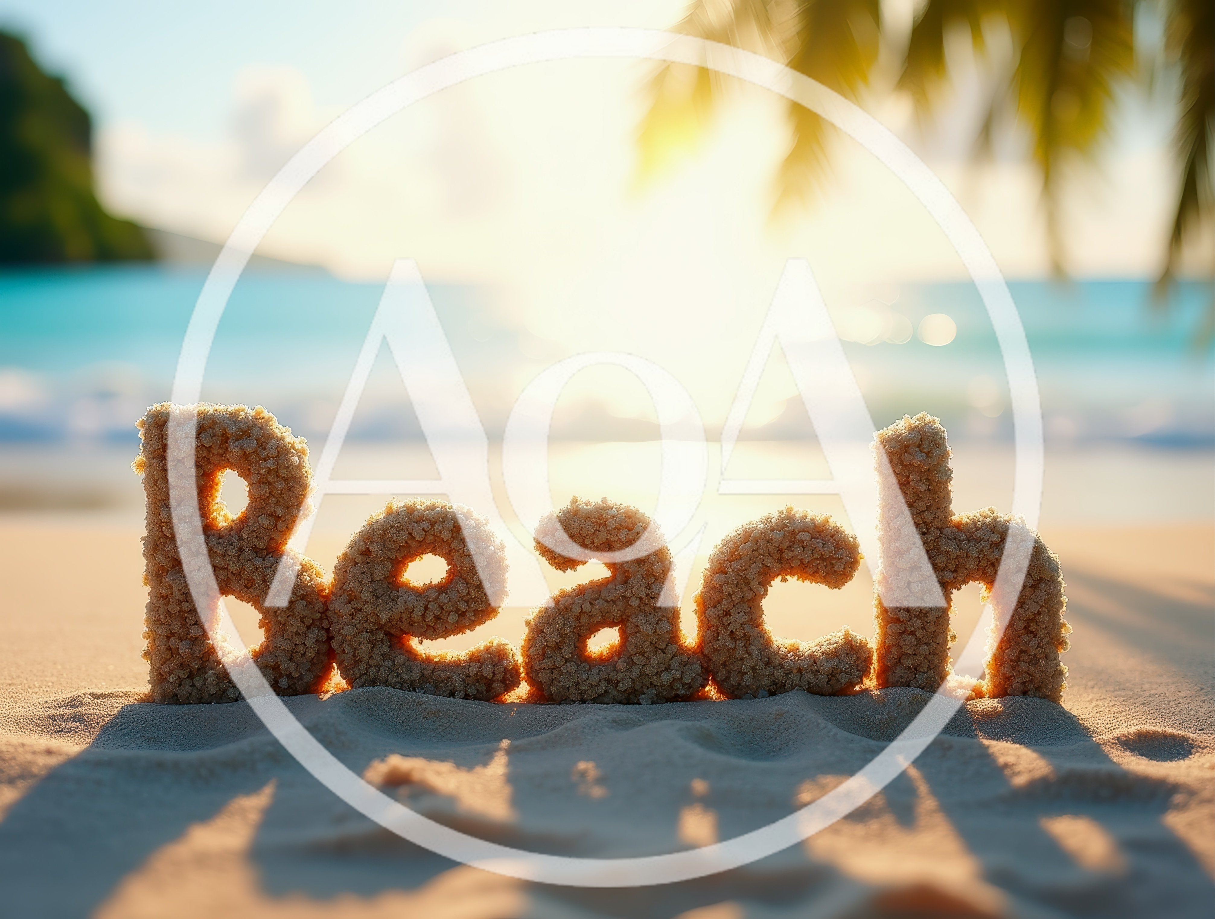 Sand Sculpted Word Beach On Tropical Shoreline