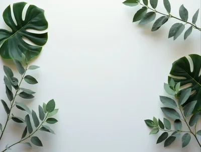 Monstera Leaves and Eucalyptus Branches on White Background