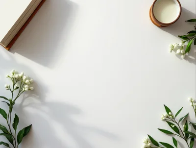 Flat Lay Composition With Book And White Flowers
