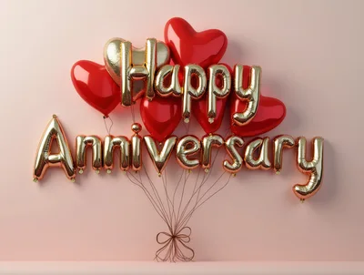 Happy Anniversary Gold Foil Balloons With Red Hearts