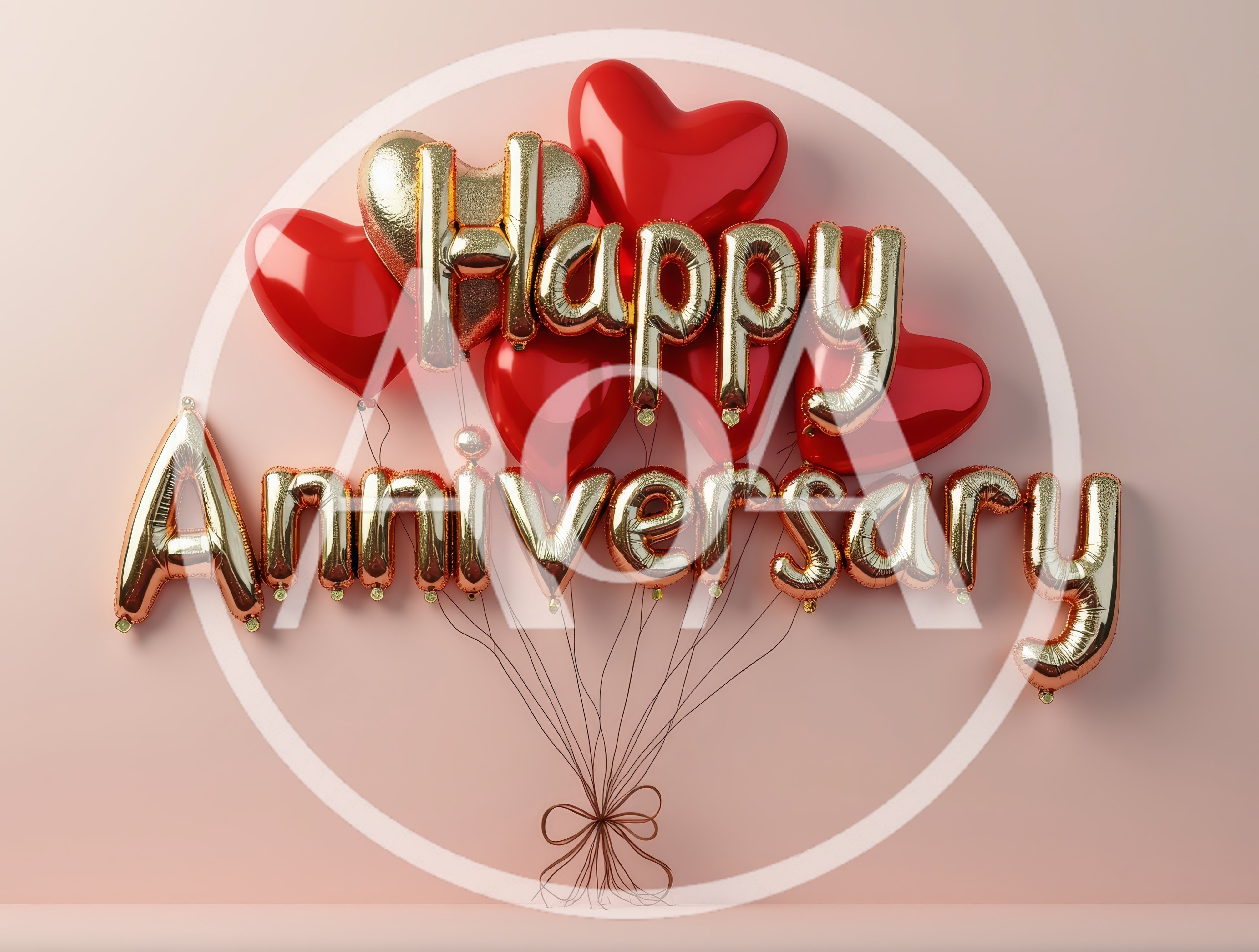 Happy Anniversary Gold Foil Balloons With Red Hearts