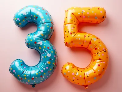 Blue And Orange Number Thirty Five Balloons