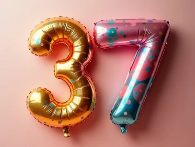 Gold And Pink Number Thirty Seven Foil Balloons