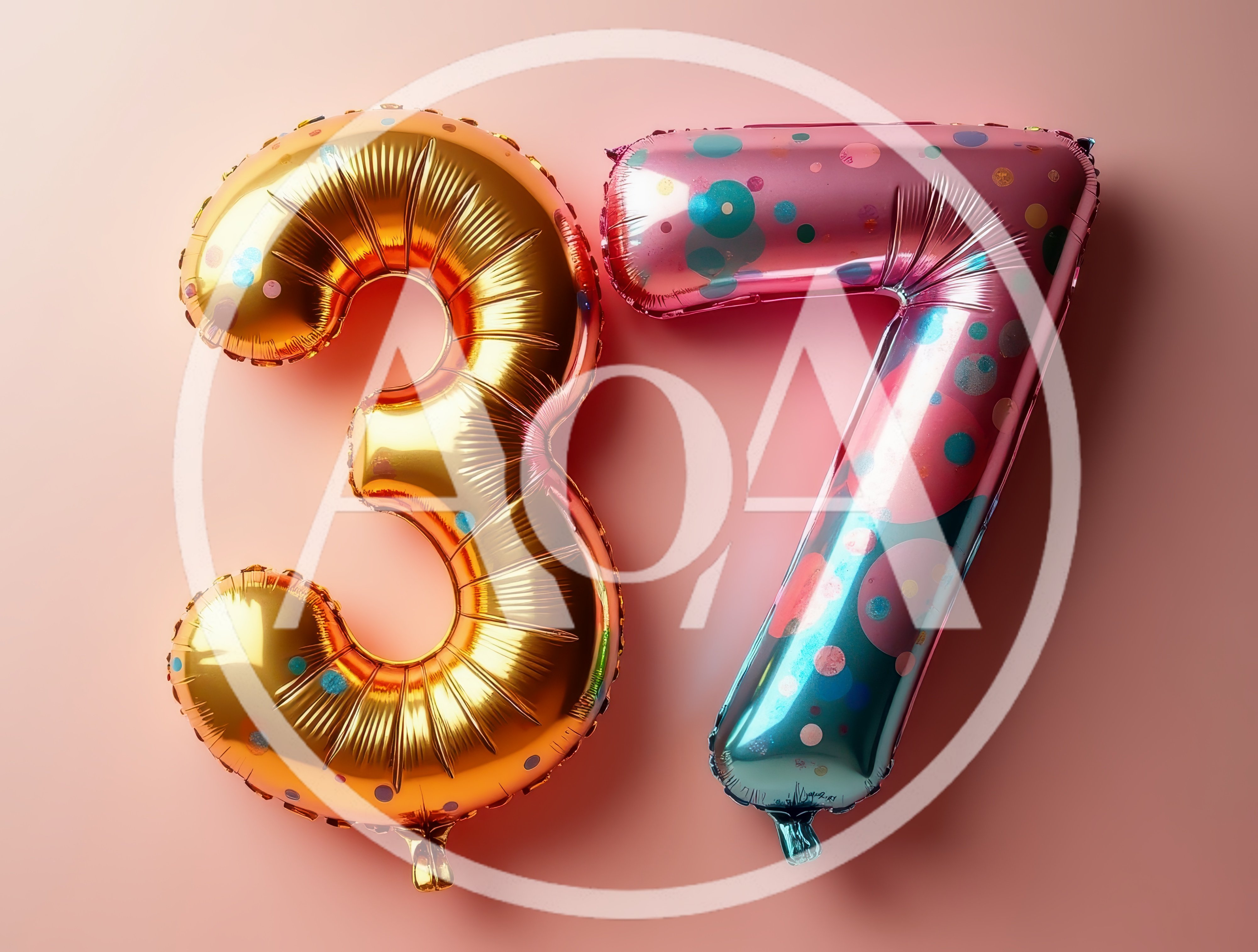 Gold And Pink Number Thirty Seven Foil Balloons