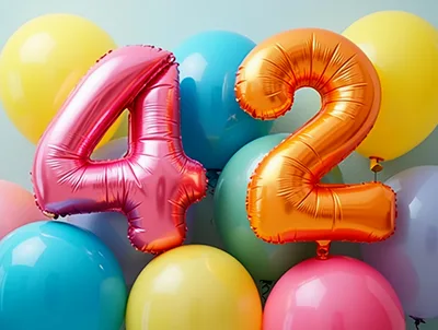 Number 42 Foil Balloons With Colorful Party Balloons