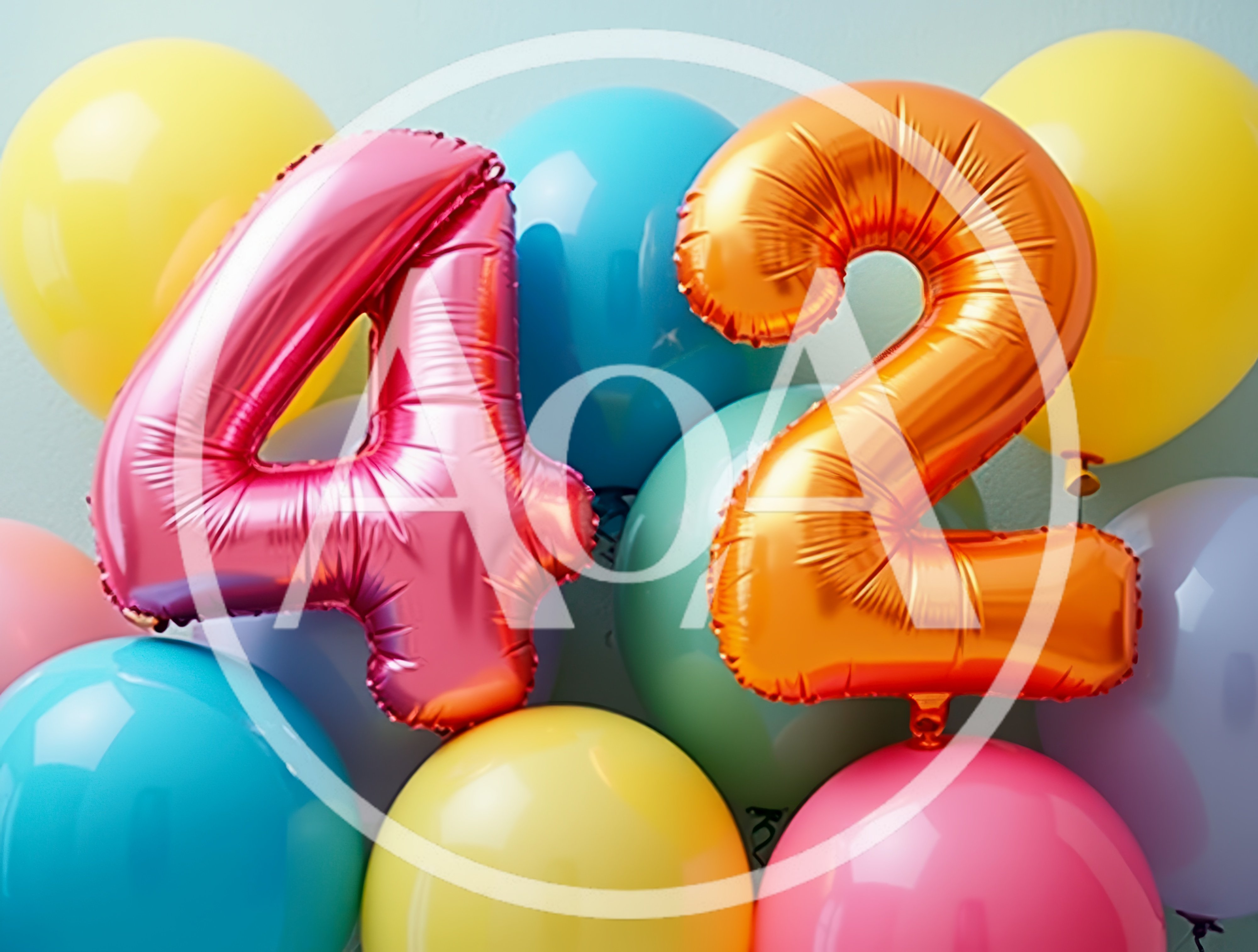 Number 42 Foil Balloons With Colorful Party Balloons