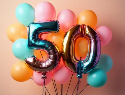 Iridescent Number Fifty Balloons for Birthday Celebration