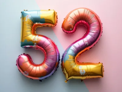 Colorful Number Fifty Two Foil Balloons