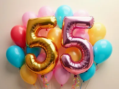 Gold and Pink Number Fifty Five Balloons