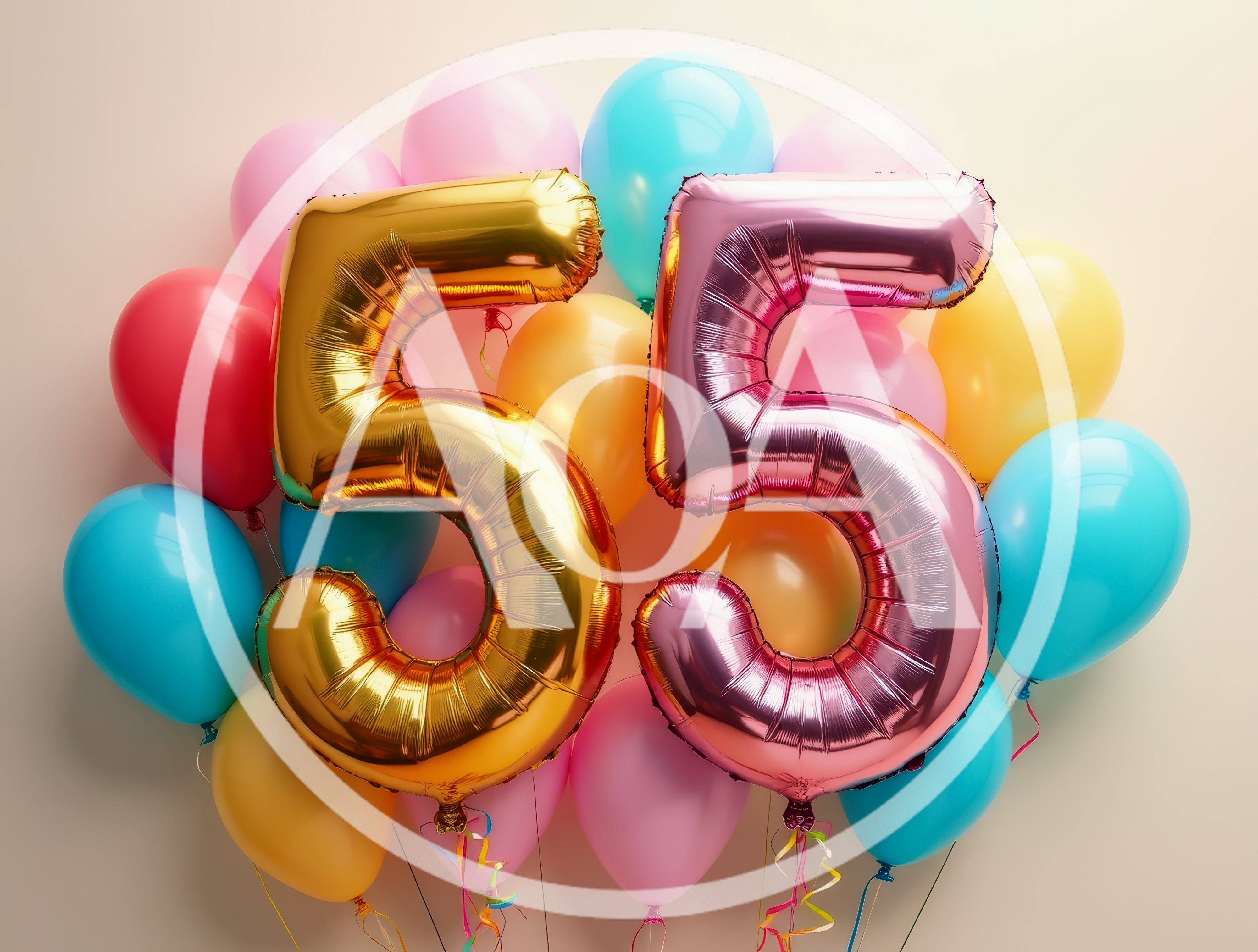 Gold and Pink Number Fifty Five Balloons