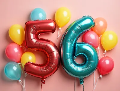 Number 56 Foil Balloons With Colorful Party Balloons